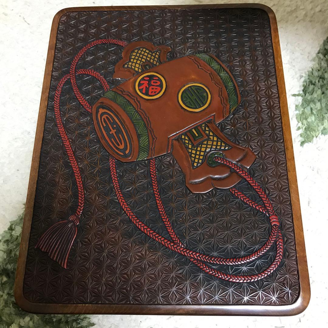 岡山　烏城彫り　漆塗り 太鼓デザイン 文箱