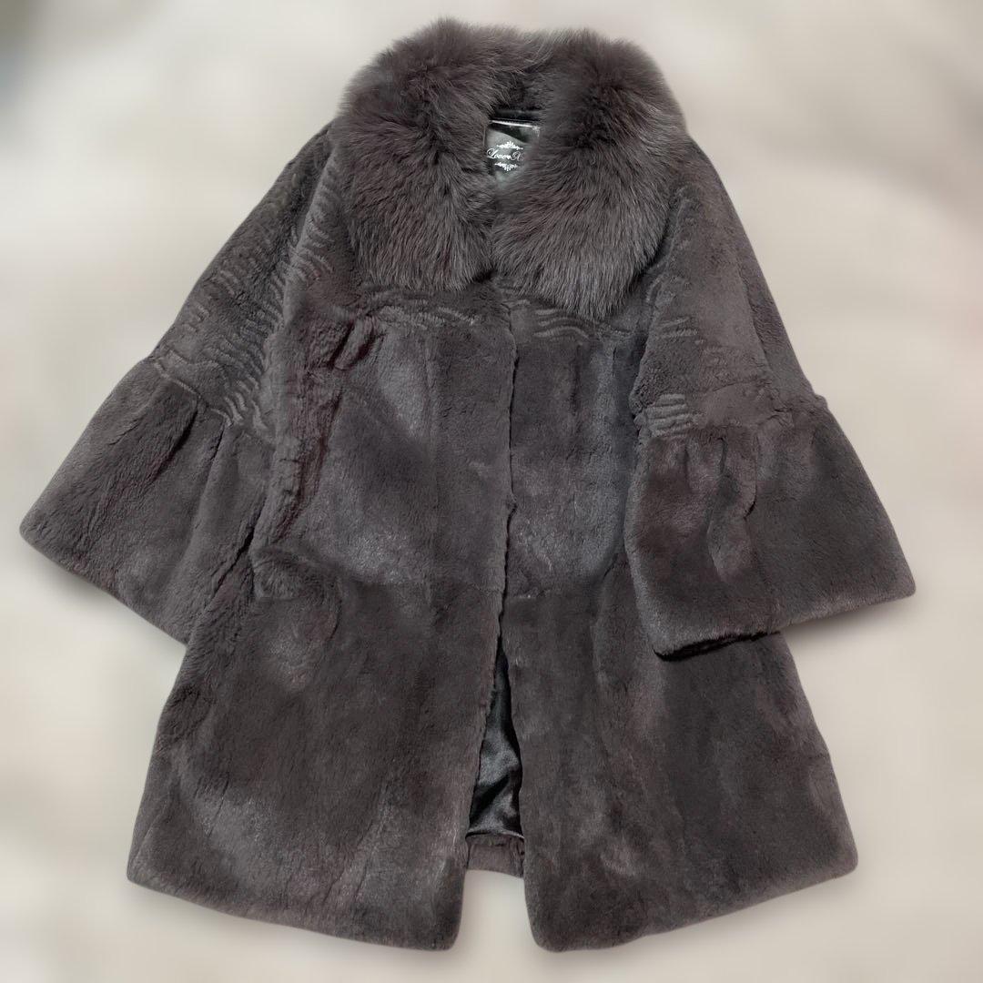 グレー リアルファーコート ボリューム袖