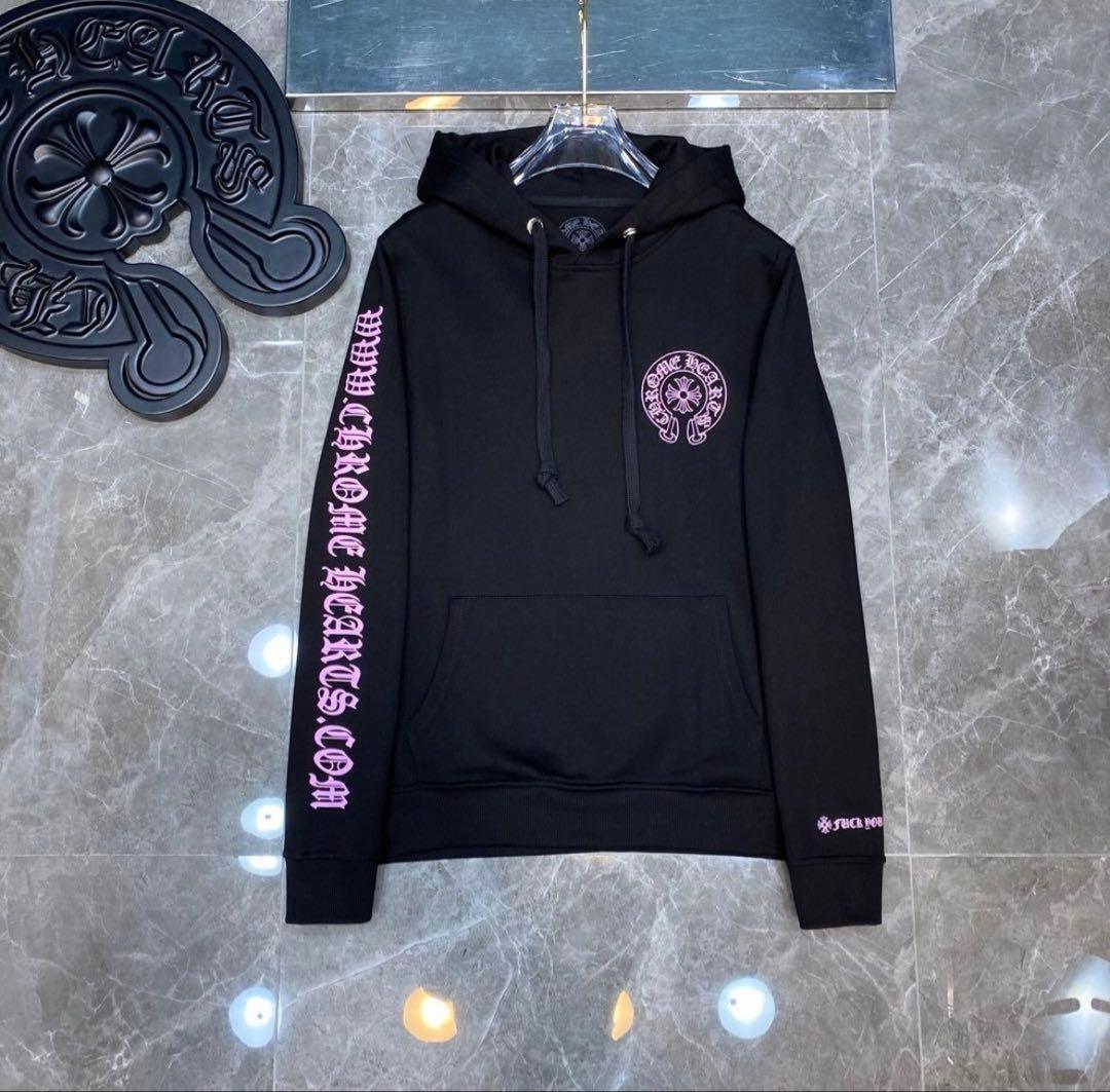 Chrome Hearts ブラックパーカー ピンクロゴ