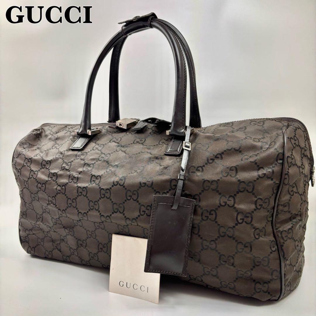専用GUCCI グッチ　GG柄　ナイロン　ボストンバッグ　ブラウン　レザー　茶