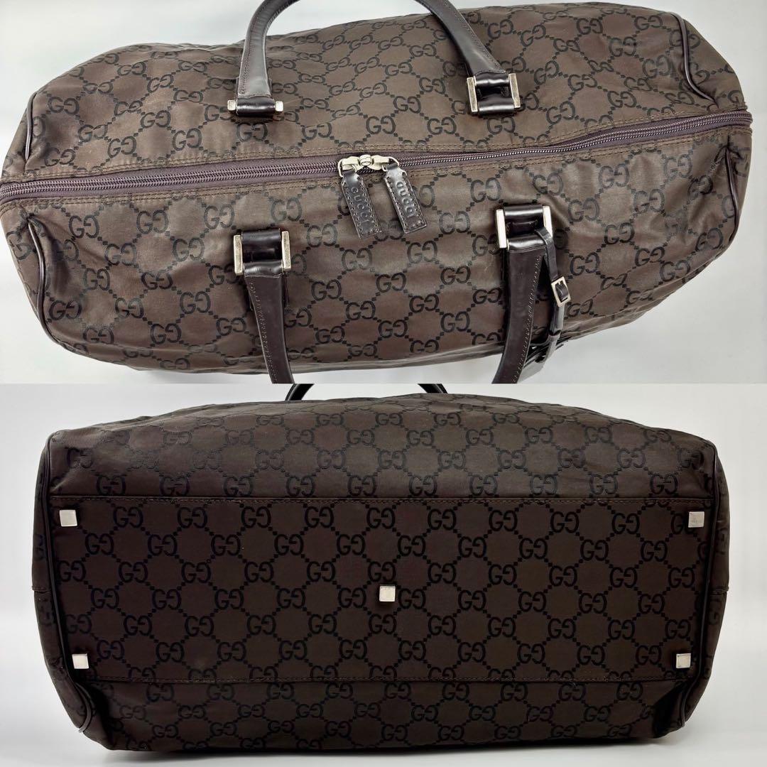 専用GUCCI グッチ　GG柄　ナイロン　ボストンバッグ　ブラウン　レザー　茶