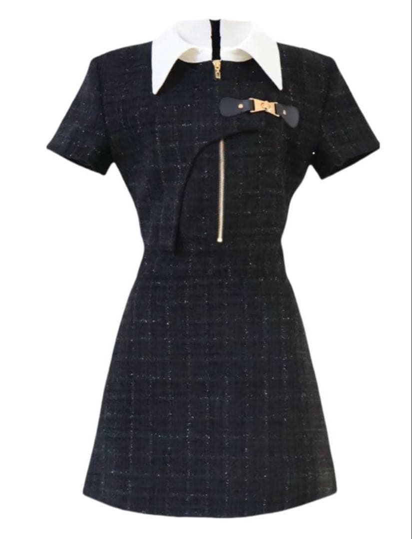 RANDYアシンメトリーツイードハーフスリーブドレス Mサイズ
