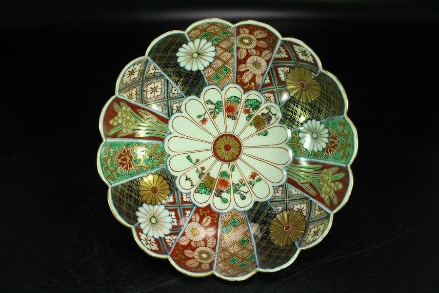 大聖寺 伊万里 菊碗 時代物(K-A867)