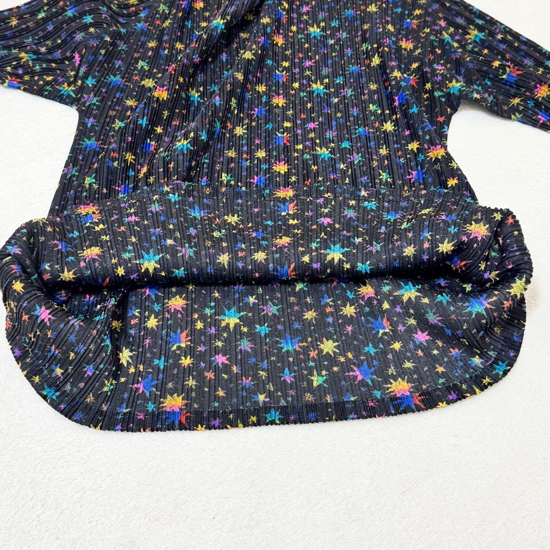 極美品✨PLEATS PLEASE 星柄　マルチカラー　長袖　ハイネック