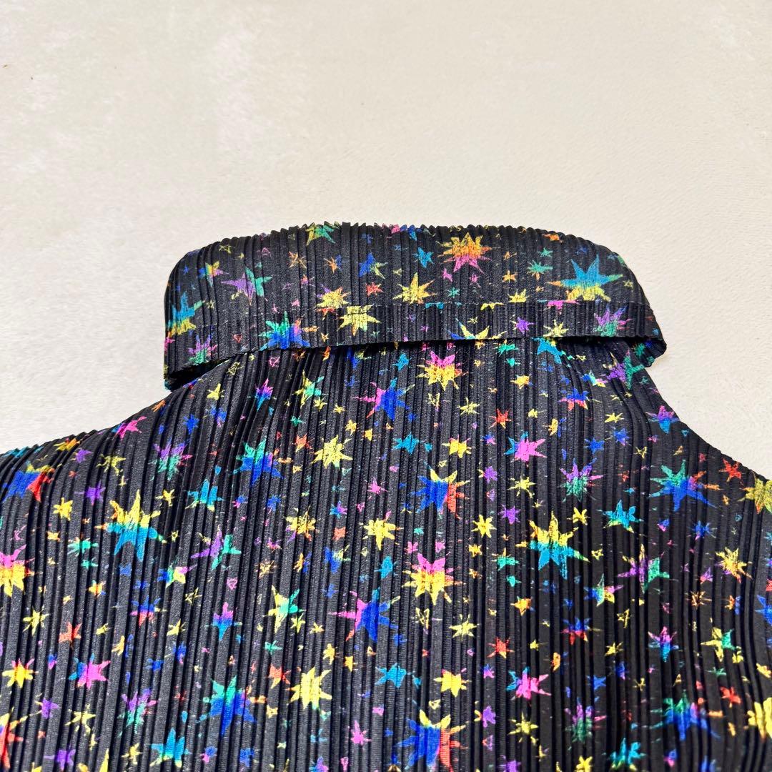 極美品✨PLEATS PLEASE 星柄　マルチカラー　長袖　ハイネック