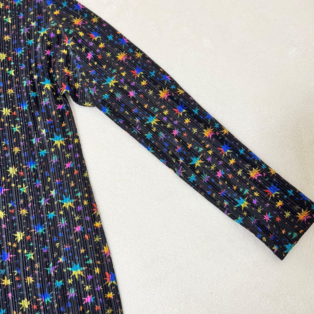 極美品✨PLEATS PLEASE 星柄　マルチカラー　長袖　ハイネック