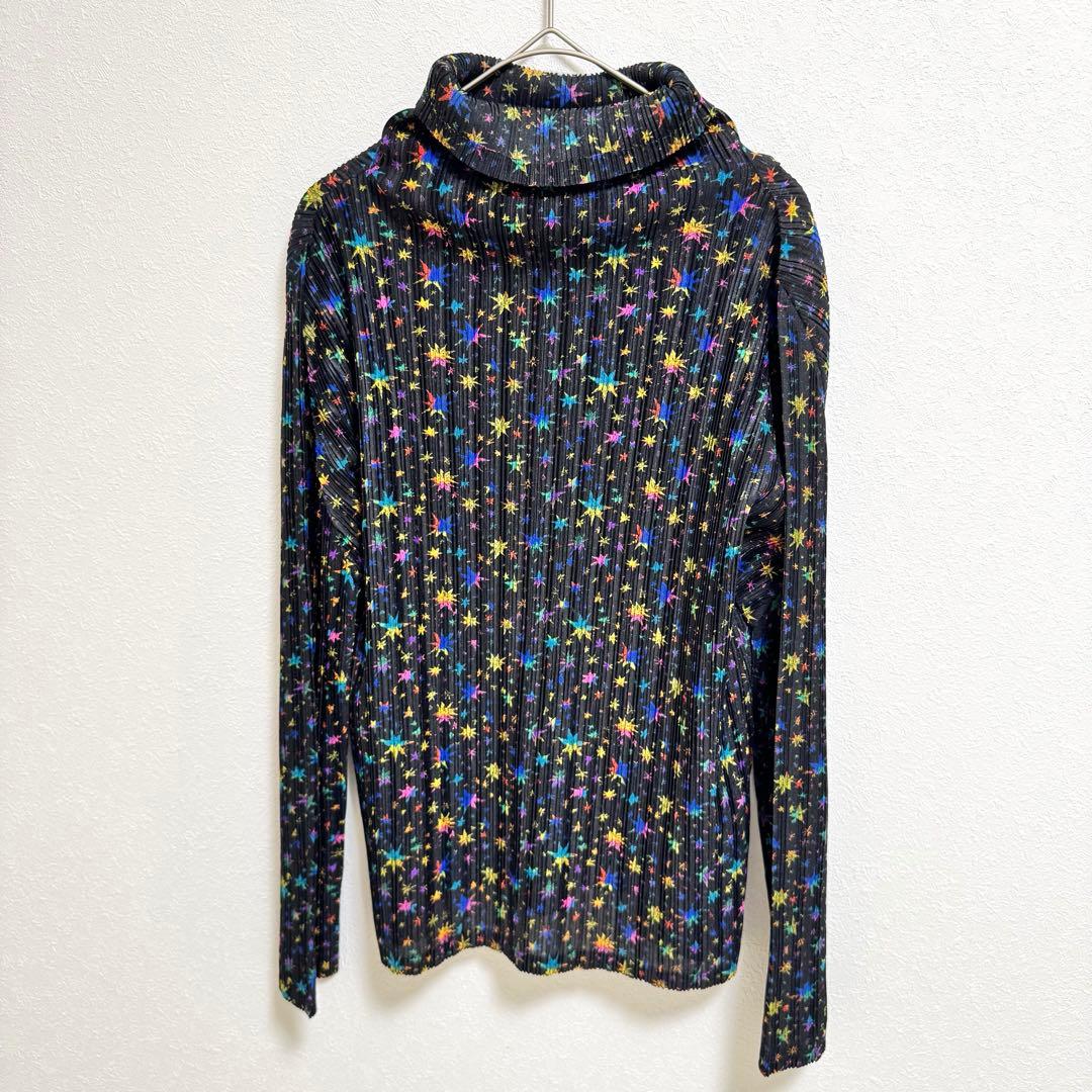極美品✨PLEATS PLEASE 星柄　マルチカラー　長袖　ハイネック
