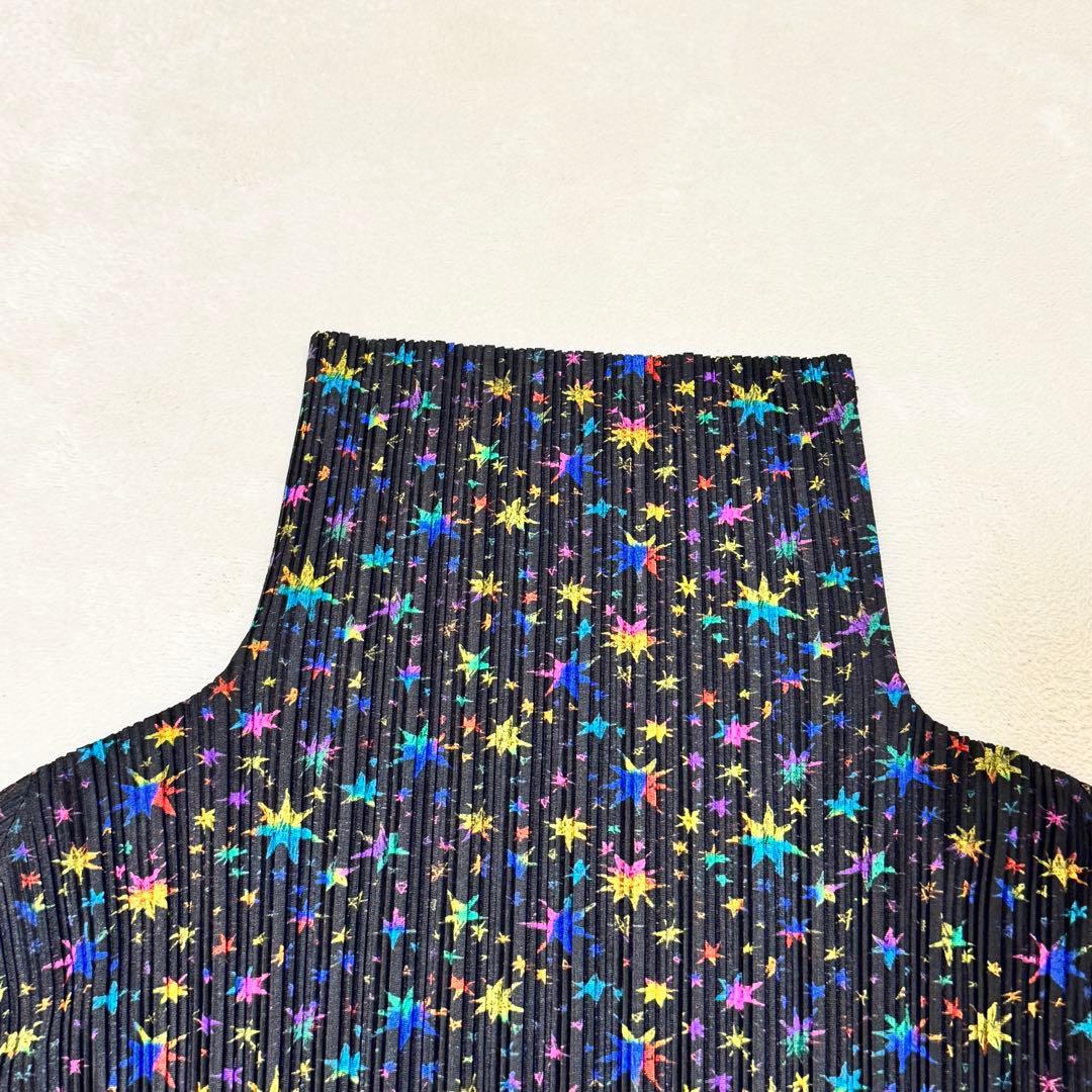 極美品✨PLEATS PLEASE 星柄　マルチカラー　長袖　ハイネック