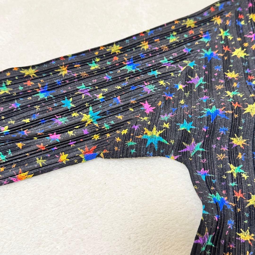 極美品✨PLEATS PLEASE 星柄　マルチカラー　長袖　ハイネック