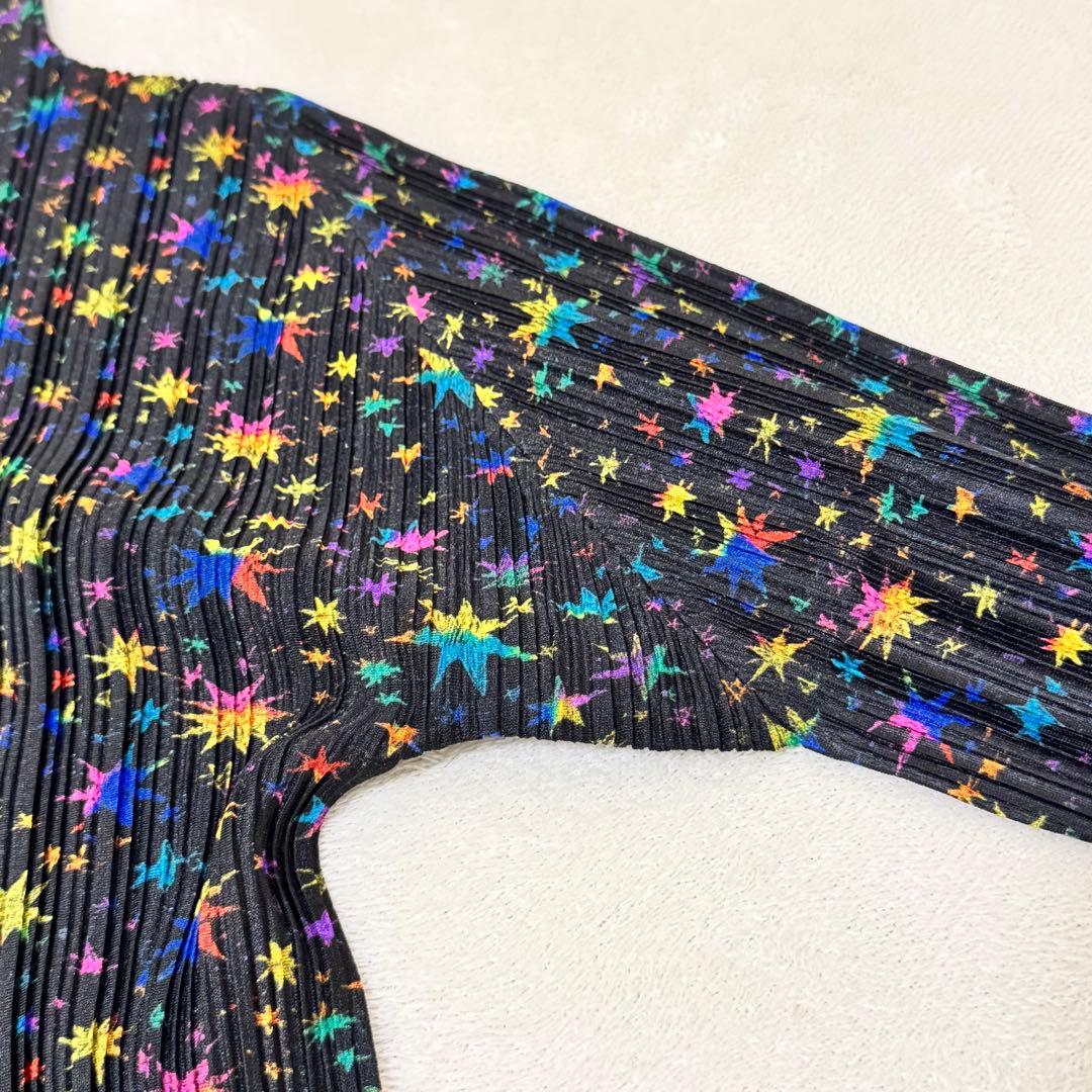 極美品✨PLEATS PLEASE 星柄　マルチカラー　長袖　ハイネック
