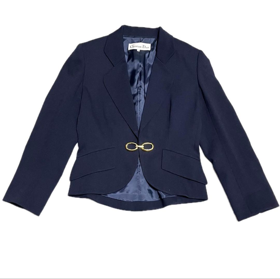 Christian Dior テーラードジャケット ゴールド金具 ネイビー M