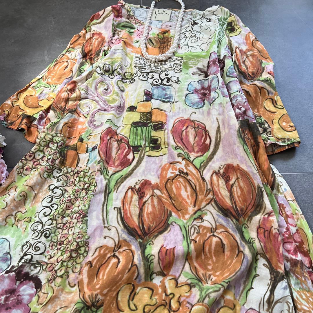 激レア♡Sybilla シビラ絵画総柄　コットン チュニック ワンピース ⑤