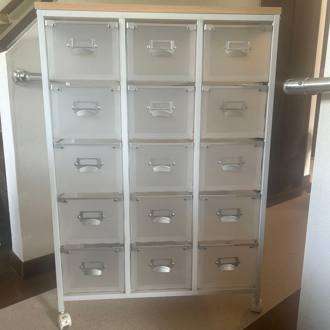 こねこページディノス収納キャビネット 16引き出し ホワイト/ナチュラル