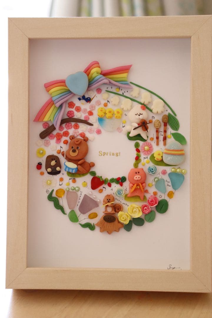 【現品のみ　　お花の中で演奏会】季節のリース　シーグラスアート　ナチュラル