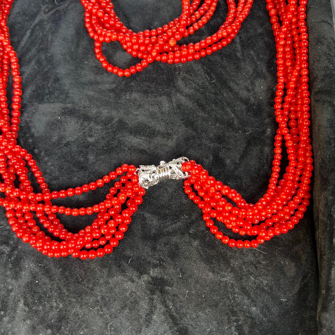 天然赤珊瑚　7連ネックレス　鑑別書付き