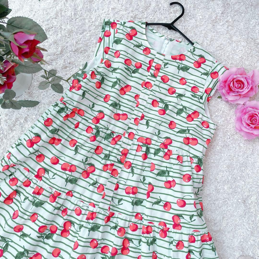 【美品✨】　オブリ obli チェリーワンピース　さくらんぼ　ボーダー