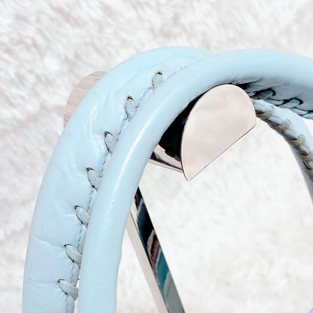 BALENCIAGA クラシックシティ ライトブルー レザー ハンドバッグ 鏡付