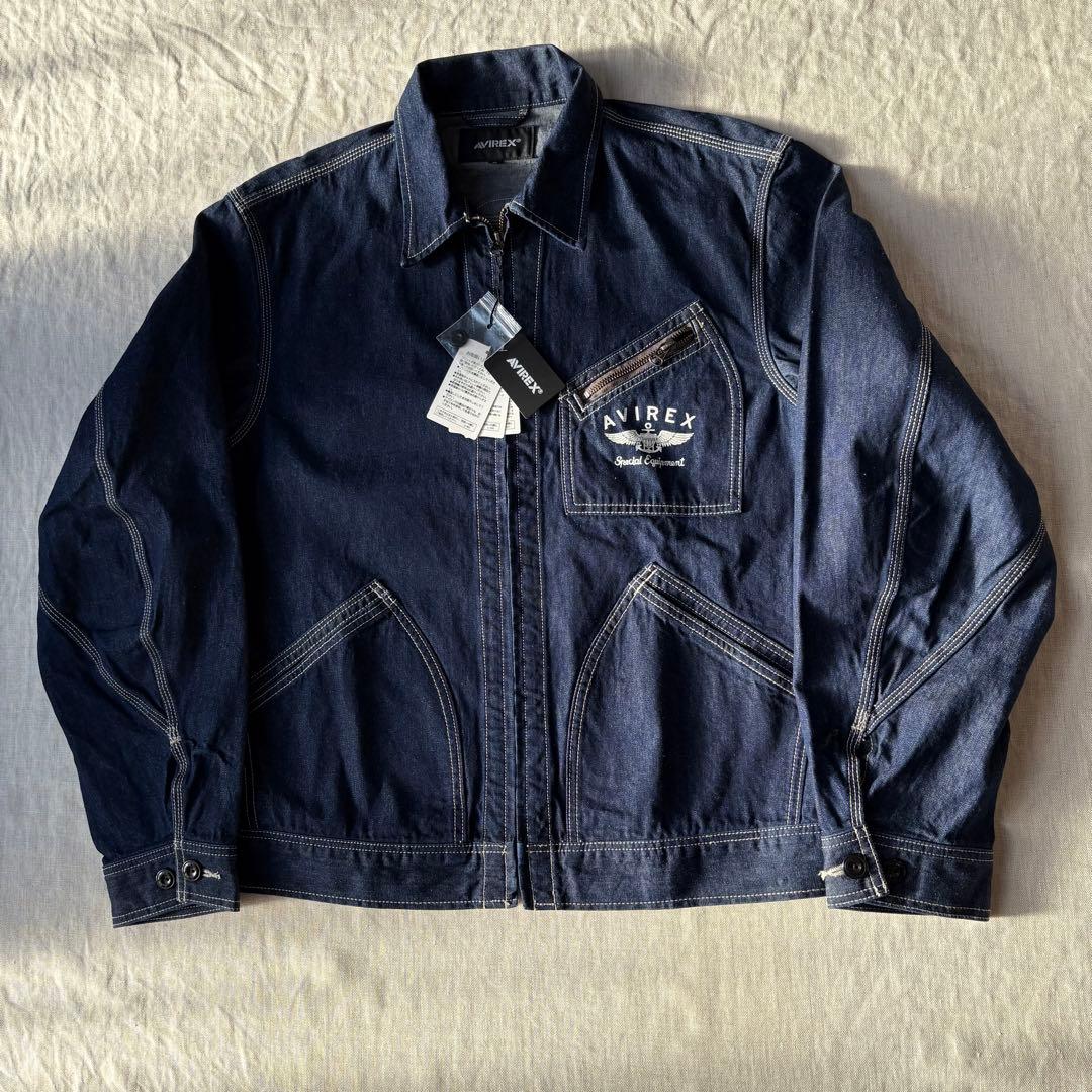 未使用品 AVIREX Gジャンデニムジャケット 刺繍 バックロゴ XL