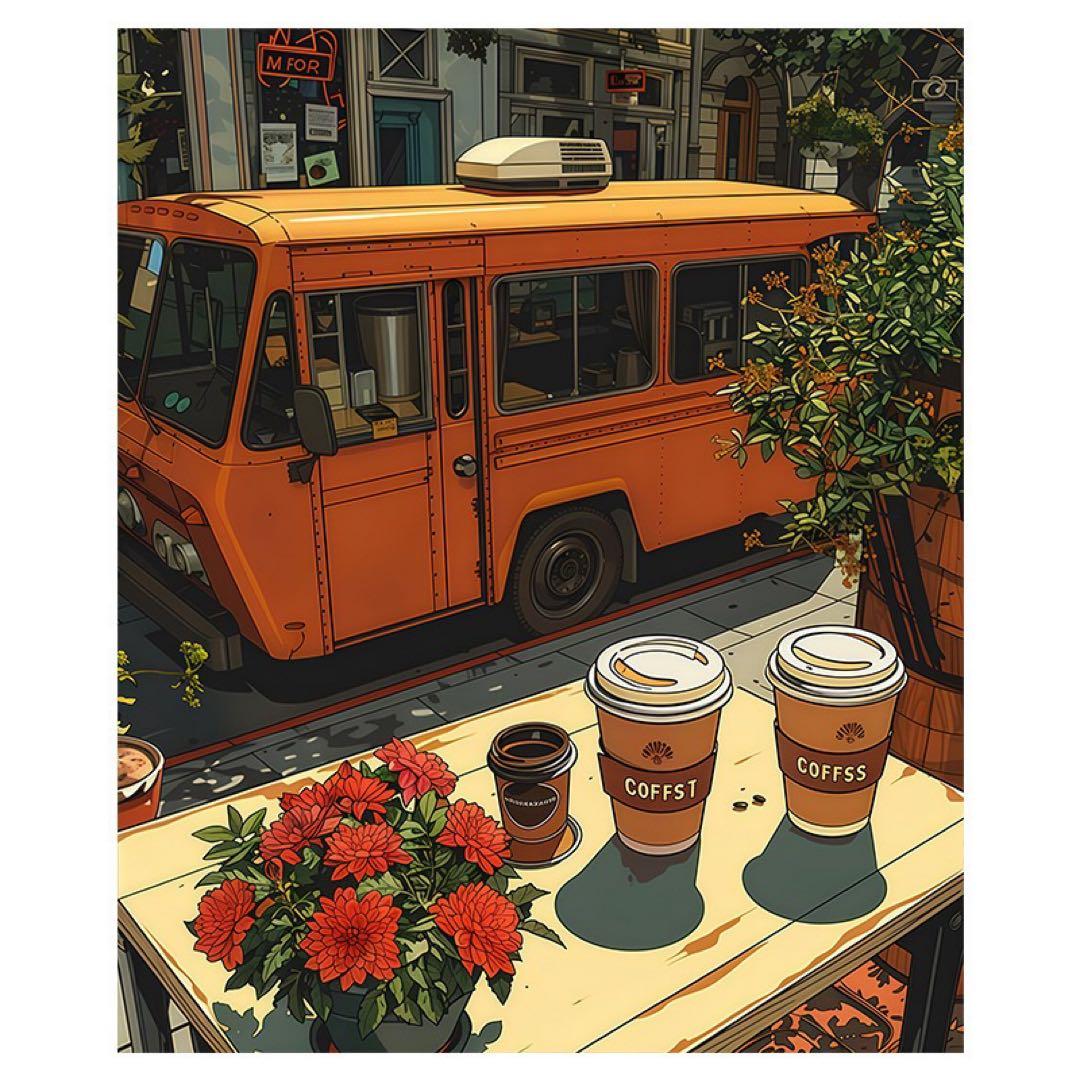 カフェ風景のデジタルイラスト