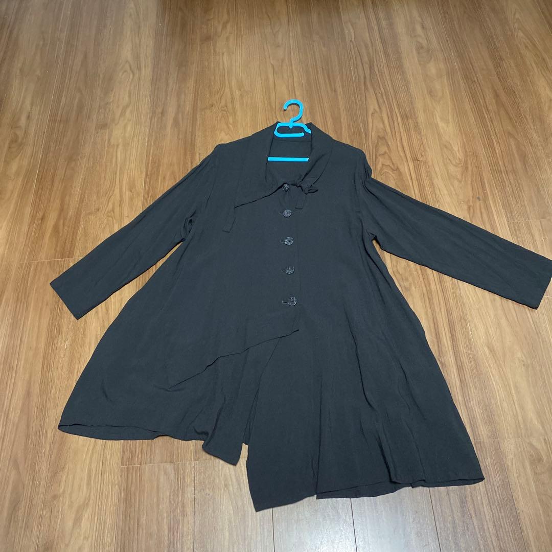 センソユニコ 慈雨 ブラック アシンメトリー ロングシャツブラウス