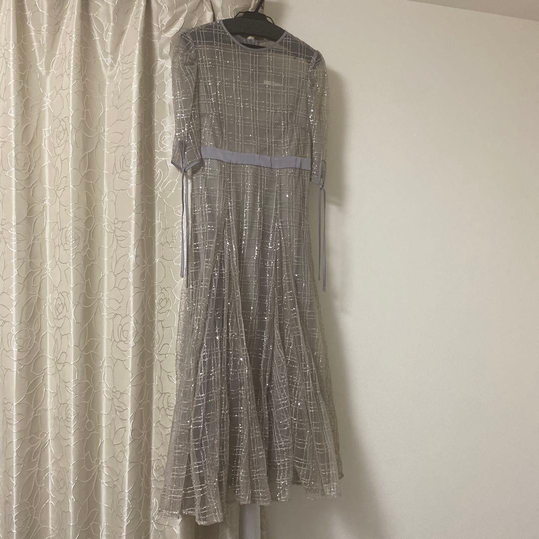 leja チェックスパンコール リボンワンピースドレス グレー（公式完売商品）