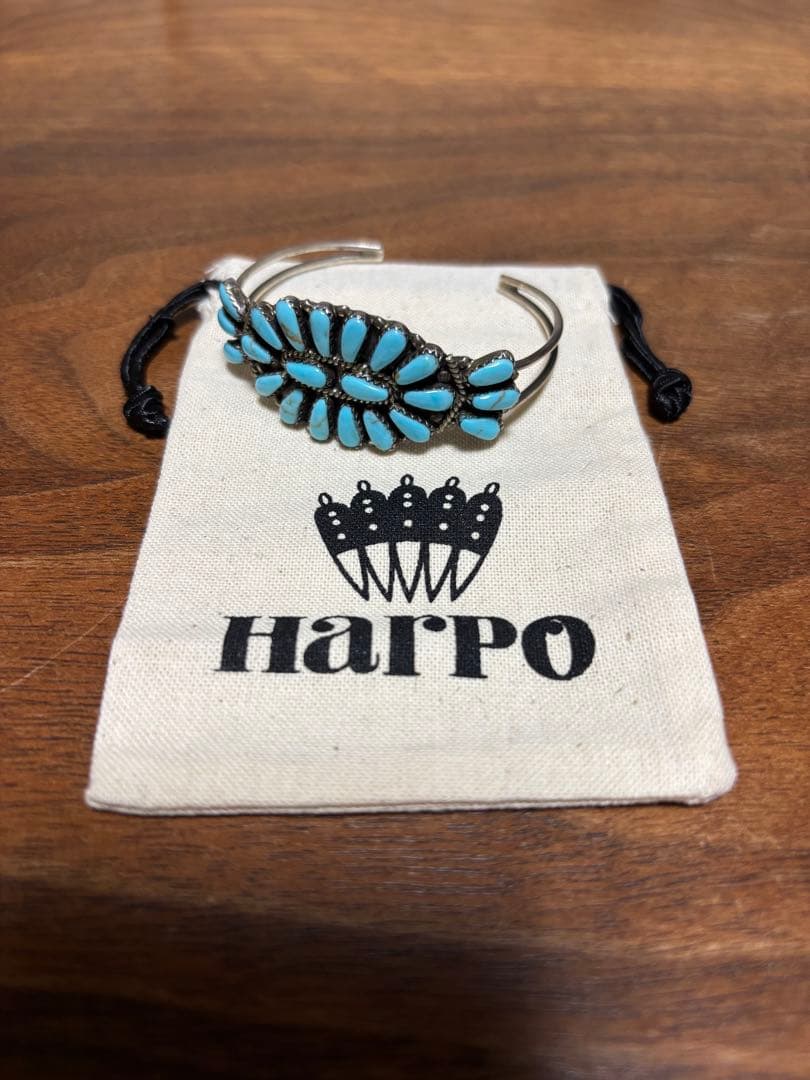 Harpo ターコイズ　ワイドフラワーバングル　インディアンジュエリー