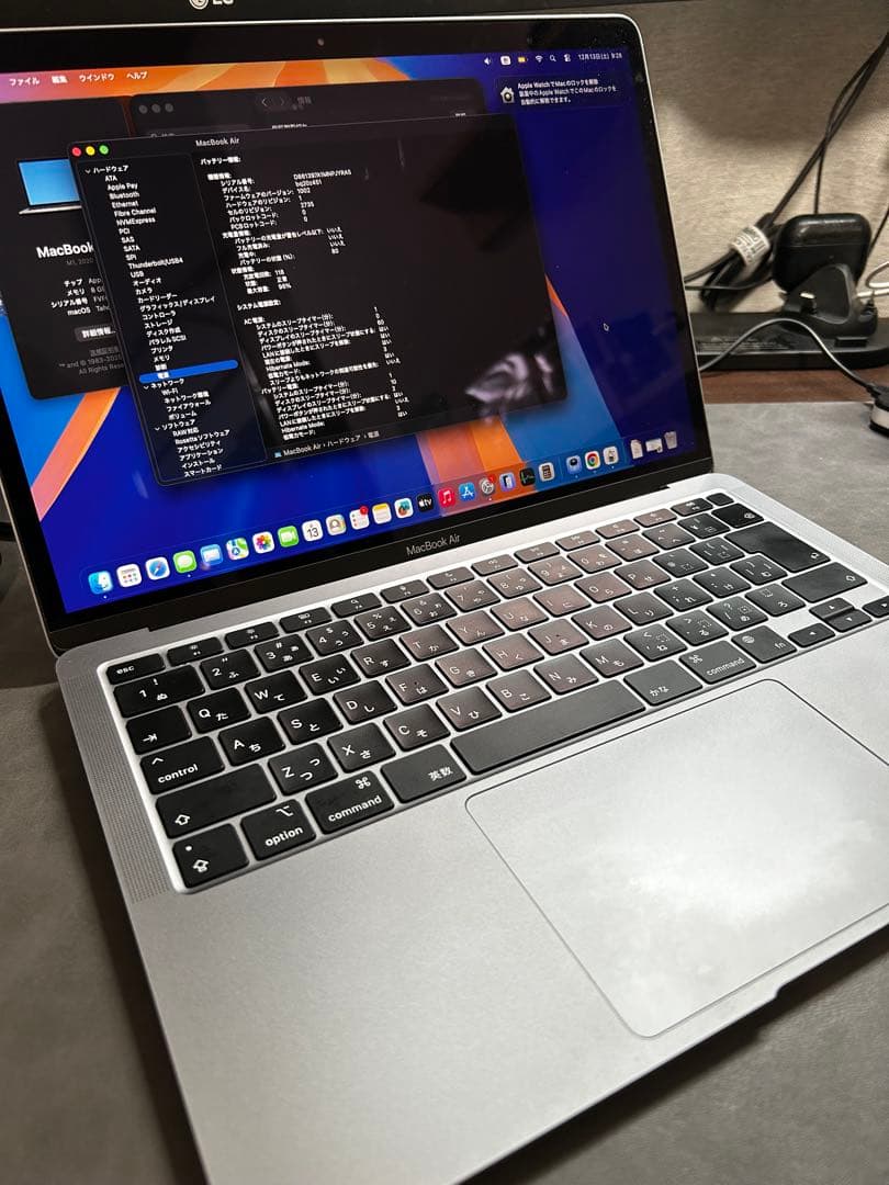 Apple MacBook Air M1スペースグレイ 充放電118回/96%