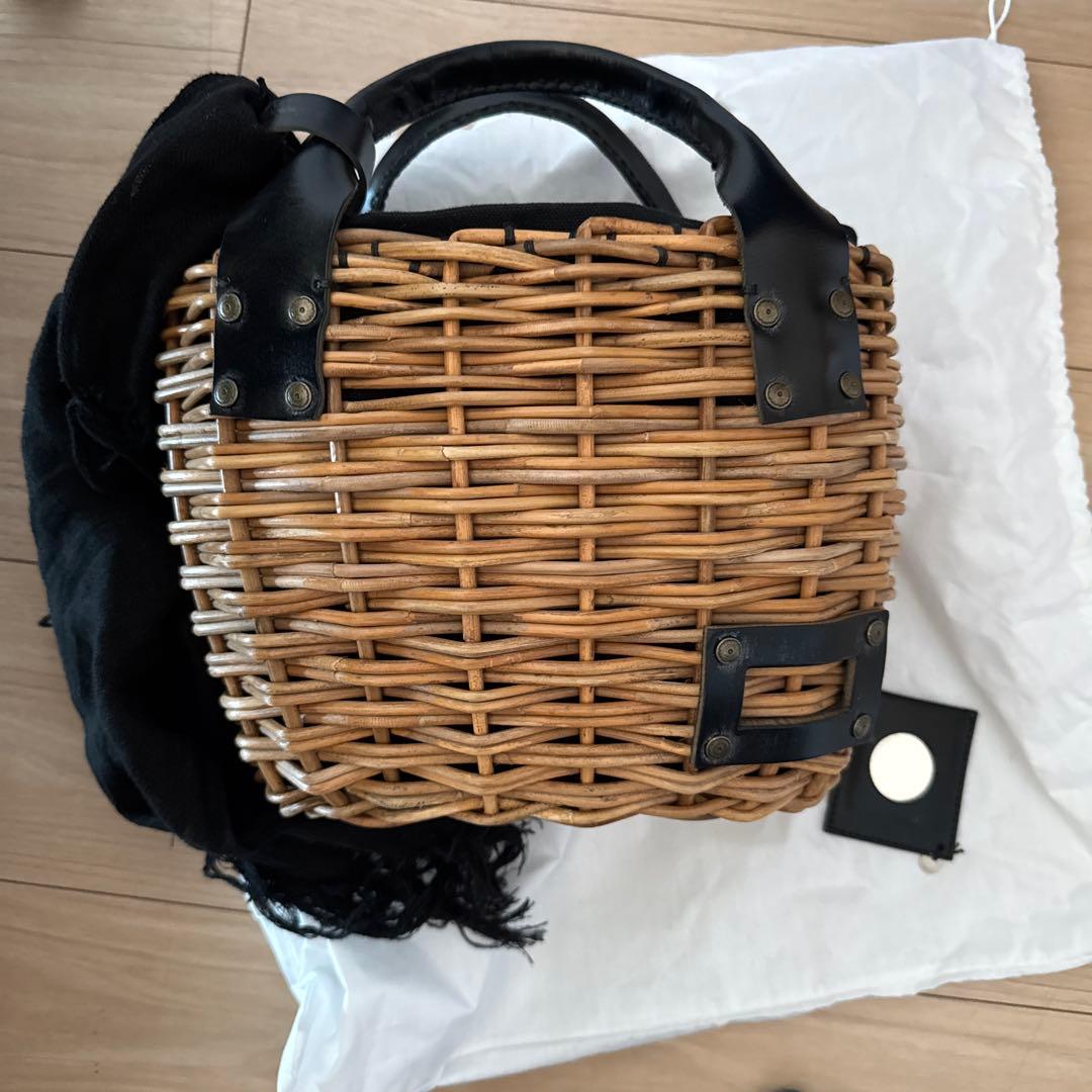 美品　エバゴス　かご　籐とレザーのかごバッグ