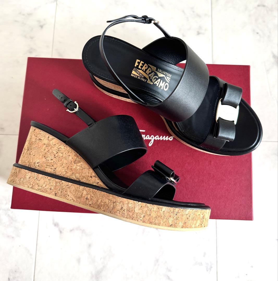 美品 フェラガモ　ウェッジ サンダル ヴェラリボン 8