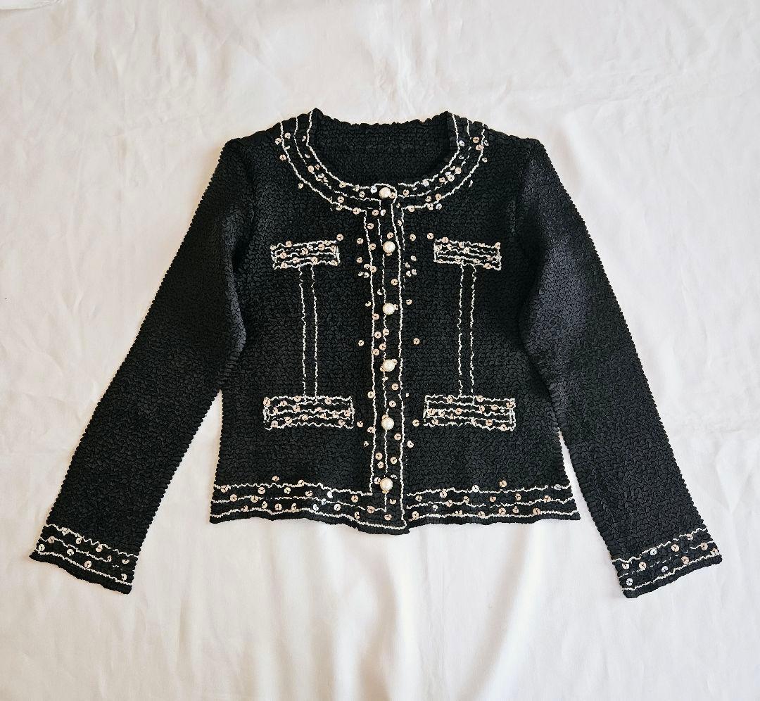 YUKI TORII ユキトリイ スパンコール プリーツ カーディガン 黒 40