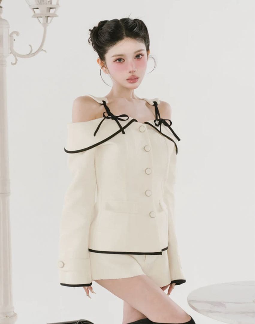 ダーリッチ ボンディングツイードオフショルチュニック S