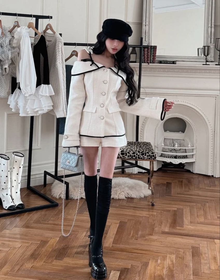 ダーリッチ ボンディングツイードオフショルチュニック S