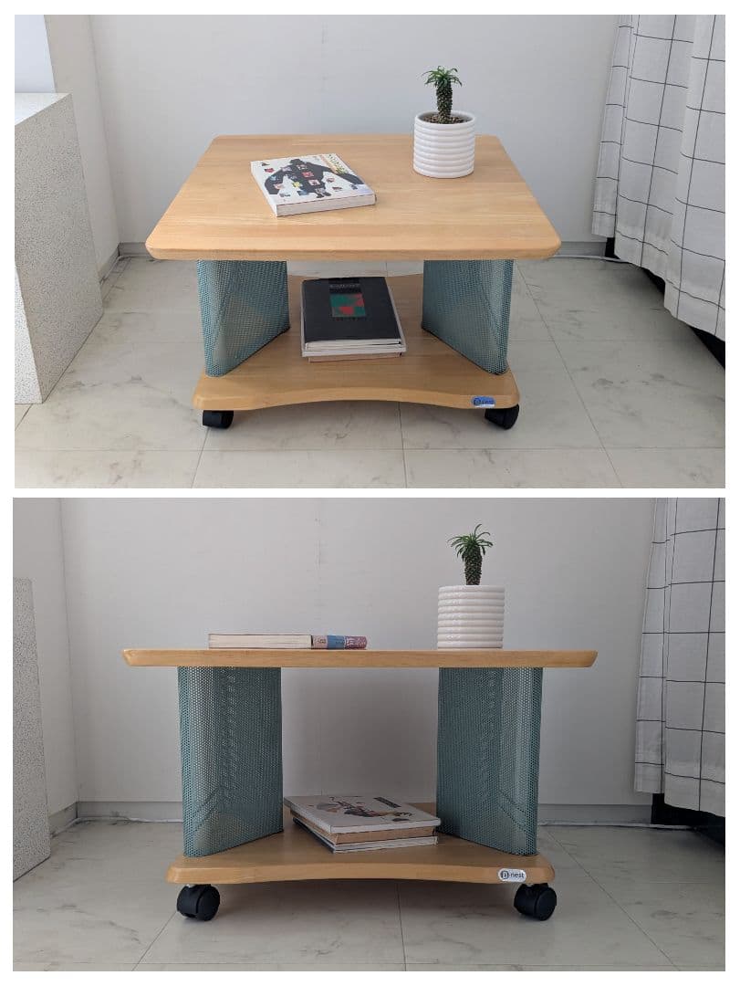 90s vintage パンチングメタルのブックスタンド付き テーブル