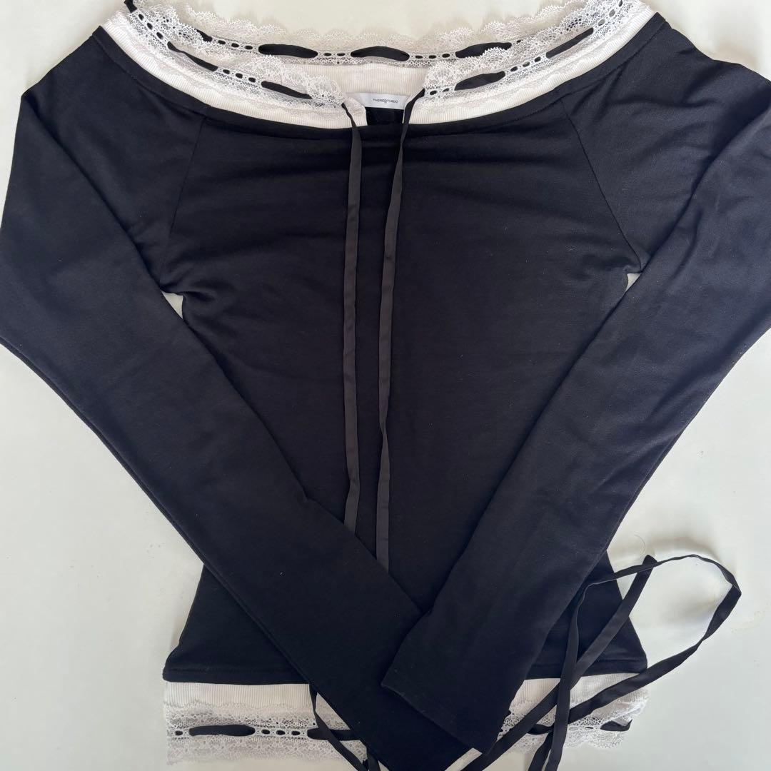 トップス S lace trim off shoulder tops black