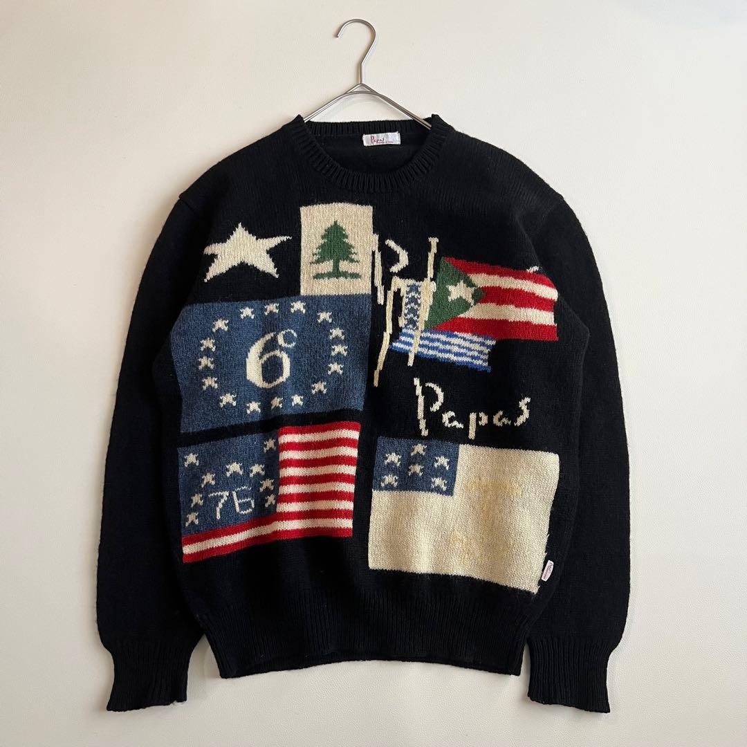 美品✨Papas ウール プルオーバーパーカー 国旗柄 BBKK期 ヴィンテージ