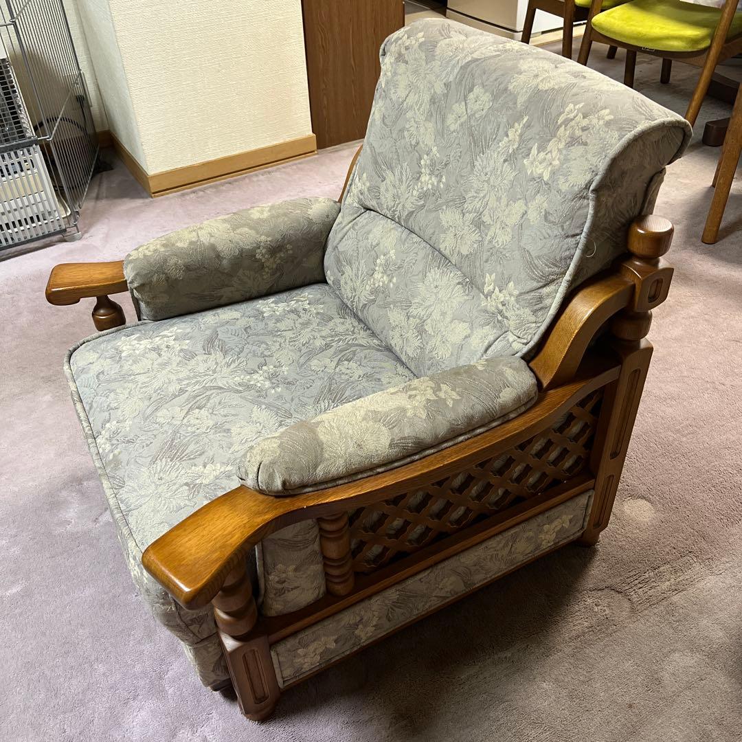 ののの 　【昭和レトロ】花柄布製 1人掛けソファ【アンティーク家具】