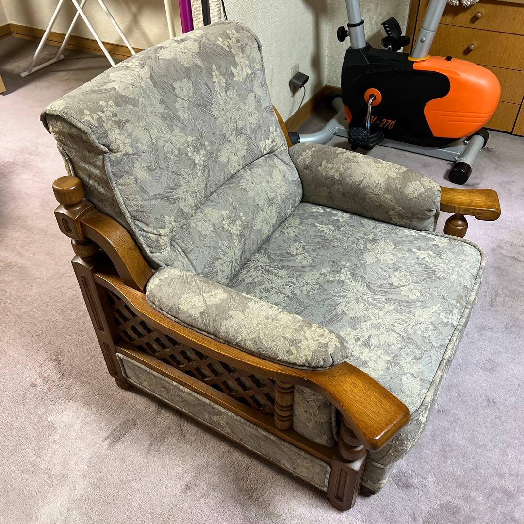 ののの 　【昭和レトロ】花柄布製 1人掛けソファ【アンティーク家具】
