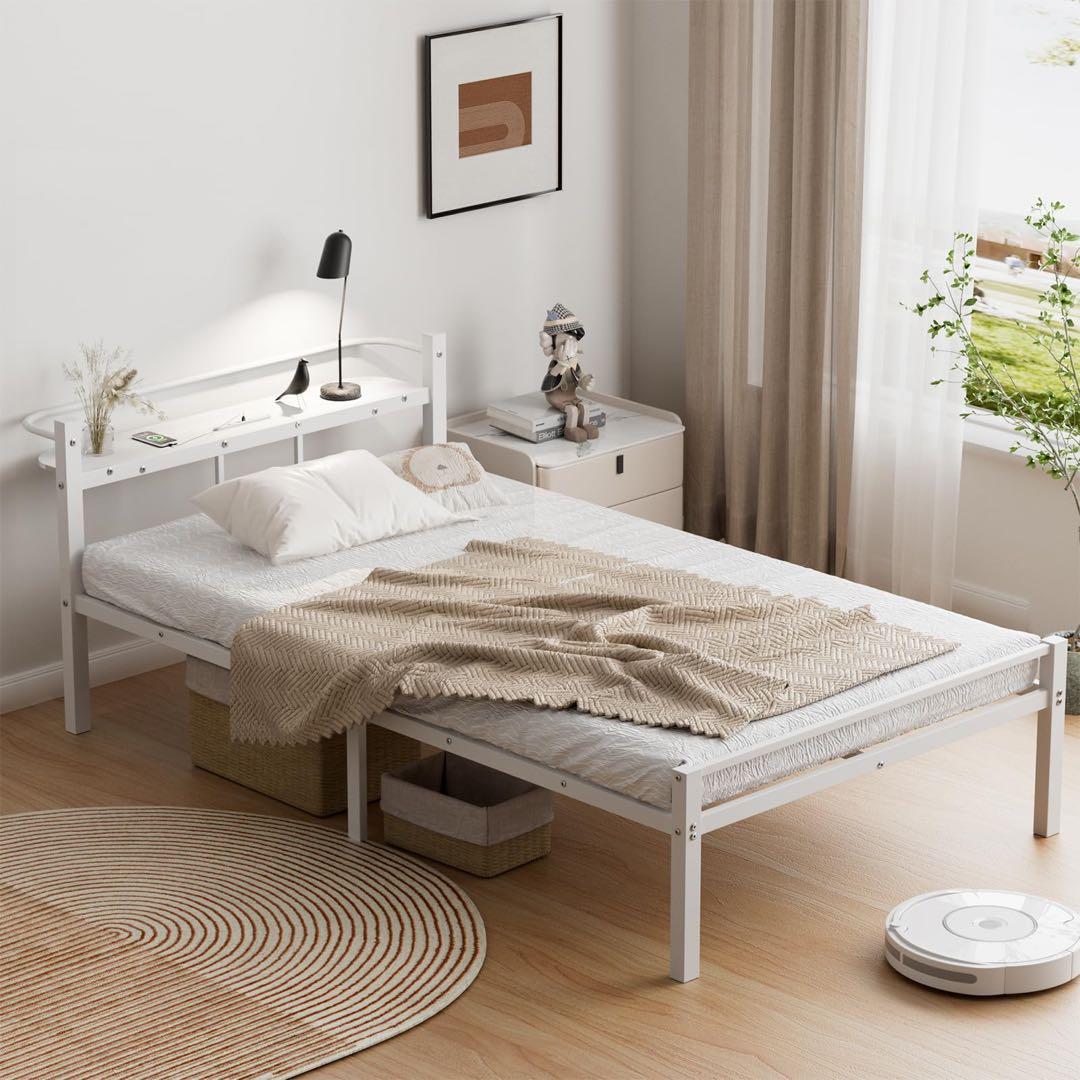 ベッドフレーム シングル ベッド コンセント USB&Type-C パイプベッド