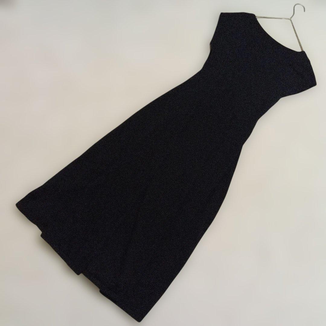 JENNE フレンチスリーブ　ロングニットフレアワンピースL　ブラック