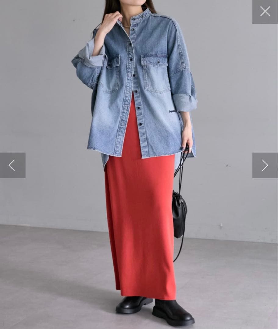 【タグ付美品】pual ce cin ヴィンテージライクデニムバンドカラーシャツ