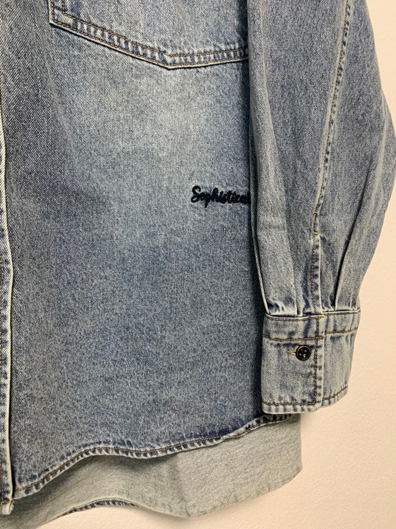 【タグ付美品】pual ce cin ヴィンテージライクデニムバンドカラーシャツ