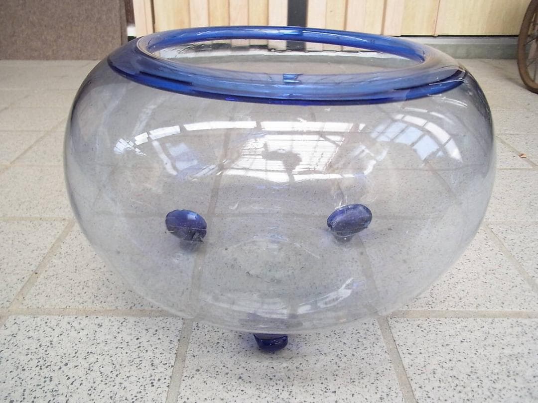 神*啓様 レトロ硝子☆足付ガラス鉢　金魚鉢　横31cm　昭和