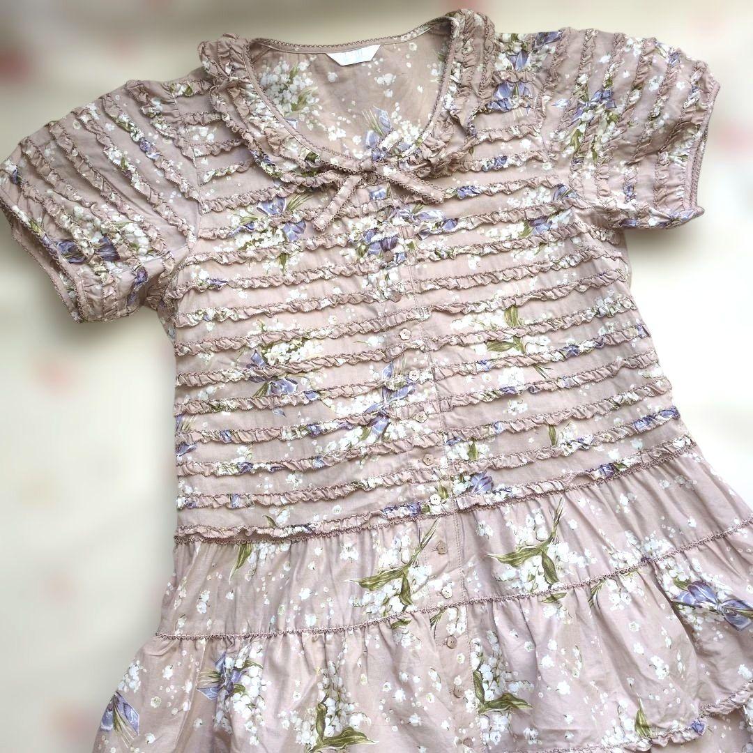 ピンクハウス♥スズランリボンブーケ柄段々ワンピース