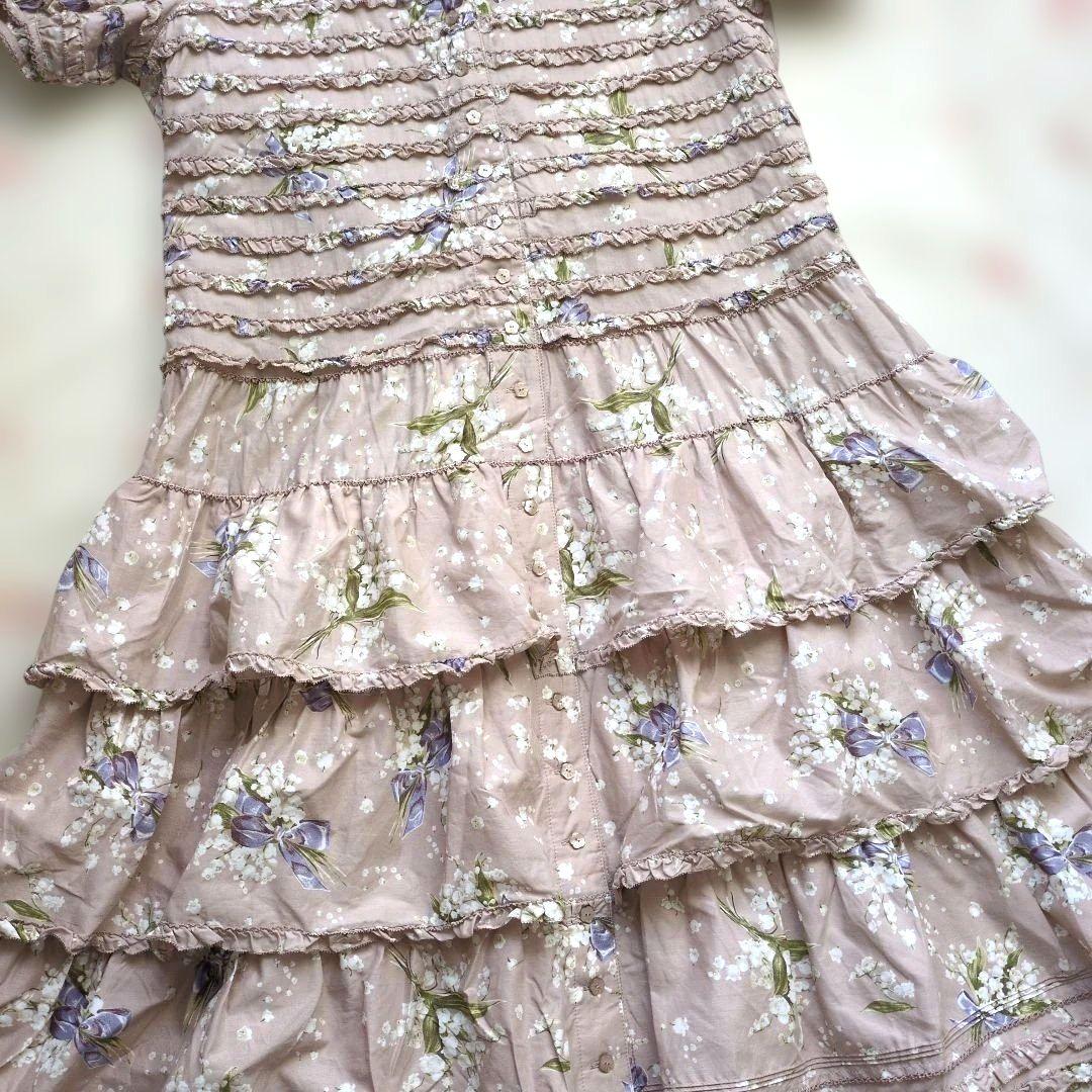 ピンクハウス♥スズランリボンブーケ柄段々ワンピース