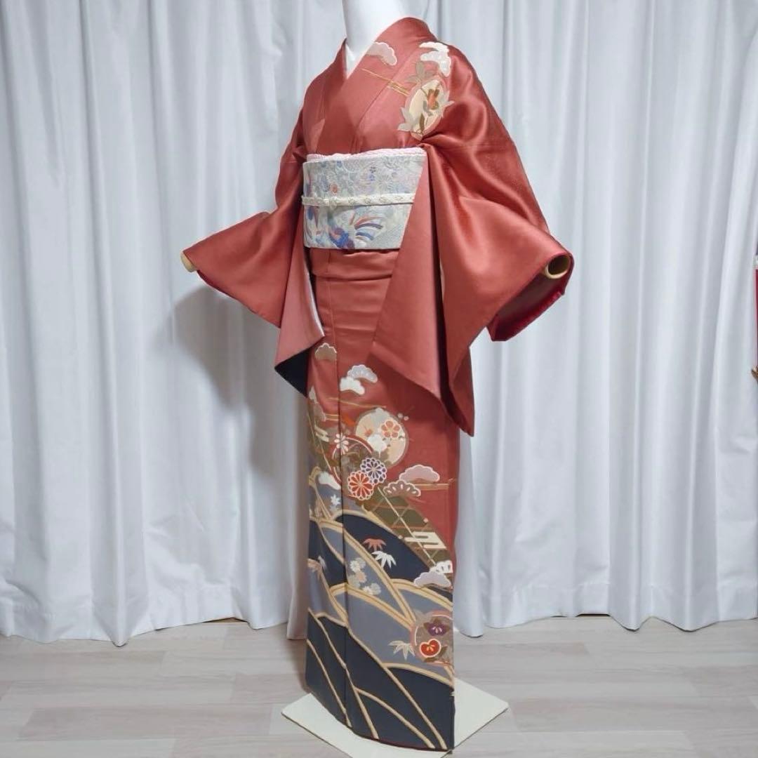 イ9989 未使用近い　美品　袷　正絹　友禅　訪問着　フルセット