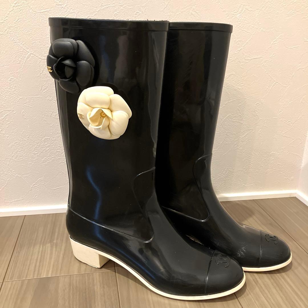 CHANEL カメリア　レインブーツ　長靴　サイズ39