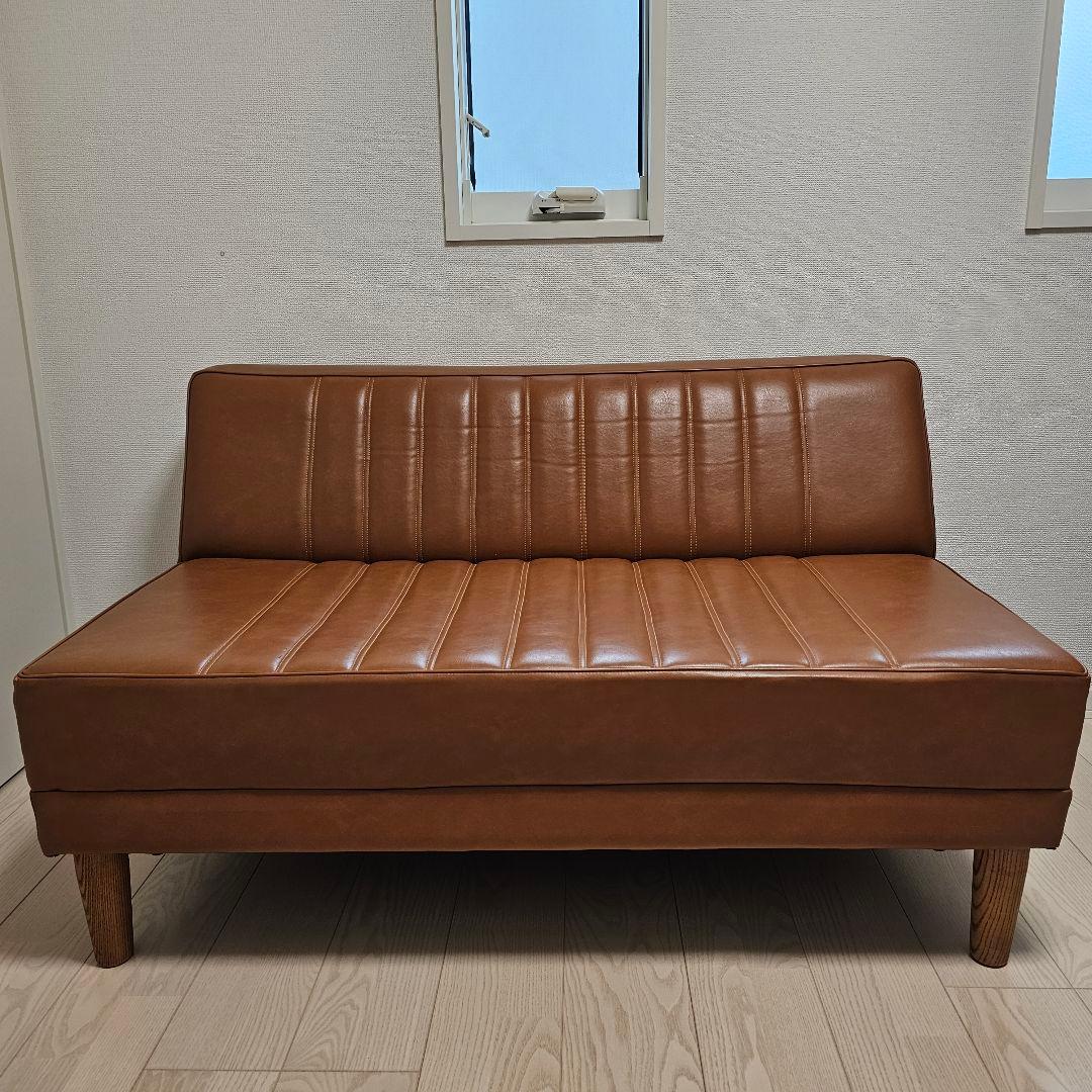 【送料込み】日本製 2人掛け ソファー 合皮 レザー調 ブラウン
