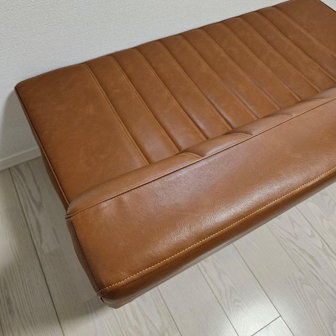 【送料込み】日本製 2人掛け ソファー 合皮 レザー調 ブラウン