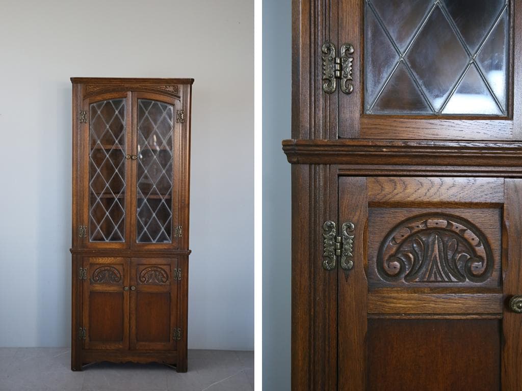 英国アンティーク木製ディスプレイキャビネット/食器棚/本棚/飾り棚(92-86)