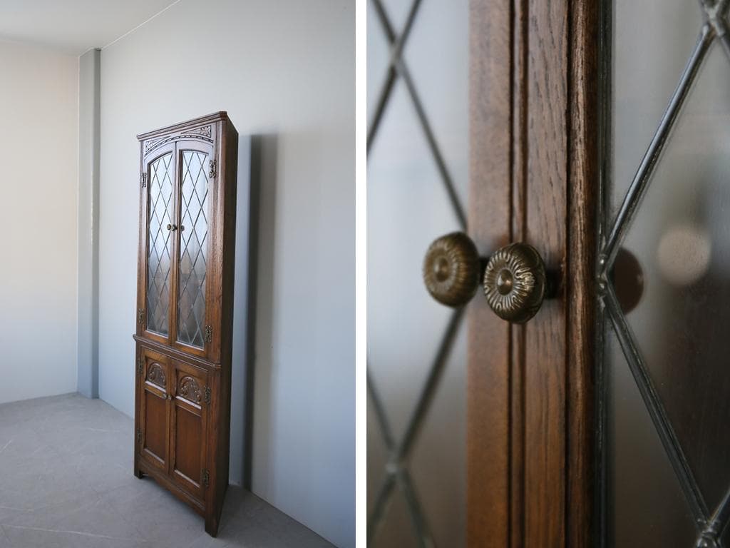 英国アンティーク木製ディスプレイキャビネット/食器棚/本棚/飾り棚(92-86)